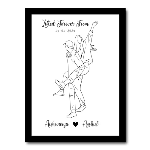 Image of JABSY Engineered Wood Personalised Couple Framed Print For Living Room Bedroom Office Gift For Engagement Wedding Birthday Anniversary Love Speical Gift (Couple-Lift, 30.5 Cm)