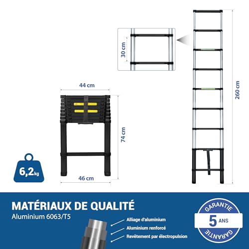 Teleskopleiter, 2,6 m, Telescoo9, Aluminium, faltbar, ausziehbar, Arbeitshöhe max. 3,5 m, Standard EN131, Hostrom