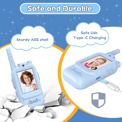 Image of Walkie Talkies for Kids Pack of 2, Rechargeable Long Range Two Way Radios Toys for Boys Girls Age 3-5, Outdoor Adventure Camping Hiking, Birthday with Pink Blue Design