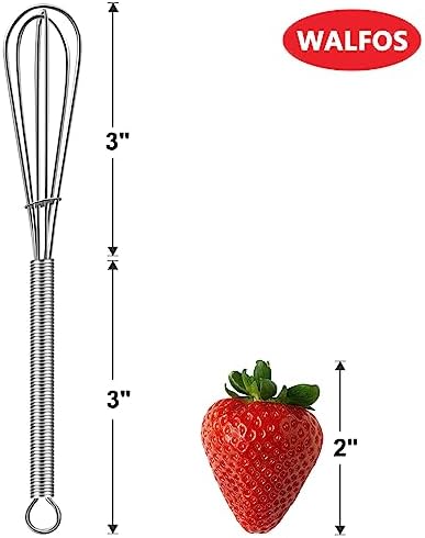Walfos 6 Inch Mini Whisks, Small Whisks Bulk 304 Stainless Steel Set of 6, Tiny Whisk For Beating Eggs, Whisking, Blending Ingredients, Mixing Sauces