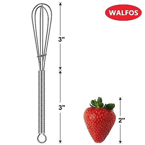 Walfos 6 Inch Mini Whisks, Small Whisks Bulk 304 Stainless Steel Set of 6, Tiny Whisk For Beating Eggs, Whisking, Blending Ingredients, Mixing Sauces