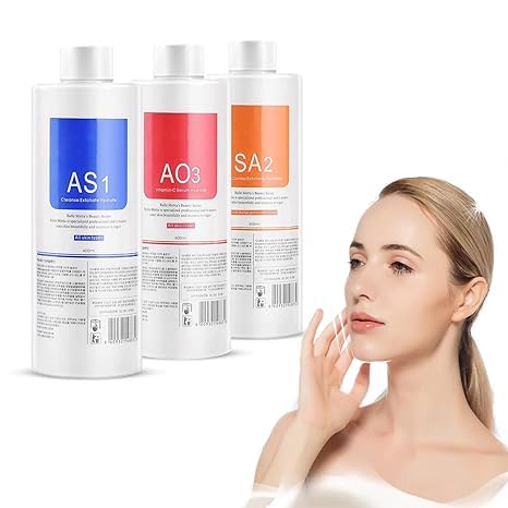 AS1 SA2 AO3 Aqua Peeling Solution Salon Professional Dermabrasion Facial Special Solutions Skin Care Aqua Peeling Serum For Hydra Facial Dermabrasion Machine 400ml (Set of 3 Bottles)