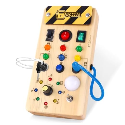 Hoarosall Montessori Busy Board Spielzeug mit LED Lichtschalter Activity Board Holzspielzeug ab 1 Jahr Motorikspielzeug Sensorik Spielzeug Lernspielzeug für Babys und Kleinkinder ab 1 2 3 Jahre