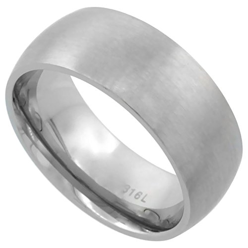 Surgical Stainless Steel Domed 8mm Wedding Band Thumb Ring Comfort-Fit Matte Finish, size 8
