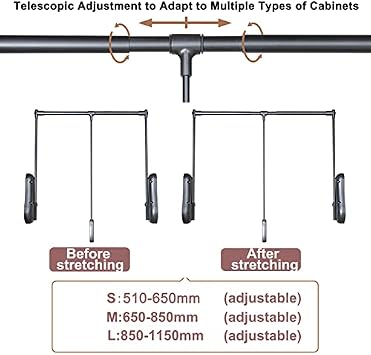 Down Wardrobe RailLiftable Pull Down Closet Rod System, 26 lbs Load Capacity Wardrobe Rail Lift Clothes Hanger Clothing Finishing Rack Ergonomic Handle, Space Saving (Black 650to850mm)