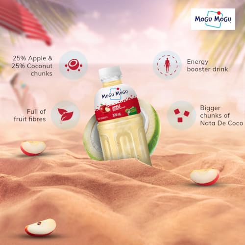 Image of Mogu Mogu Apple Juice Drink with Nata de Coco Jelly 320ml | Refreshing Tropical Thai-Made Sip & Chew Beverage