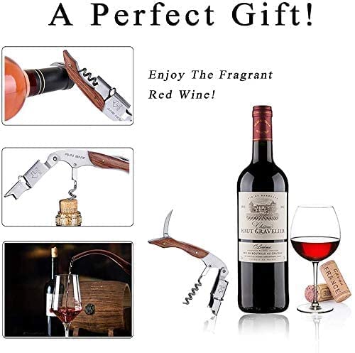 يو-هومي فتاحة زجاجات النبيذ الاحترافية الكل في واحد، فتاحة زجاجات النبيذ العتيقة وقطاعة رقائق معدنية مع مقبض مريح من خشب الورد للسقاة والنوادل والسقاة
