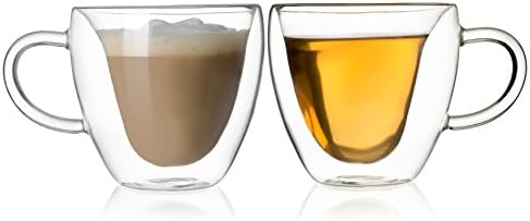 Double Walled Coffee or Tea Glasses, Perfect Espresso Cappuccino Cups or Latte Mugs, Thermo Insulated Premium Quality Borosilicate Glass, Set of 2 (12.5 oz, 370 ml), by HomeKitchenStar