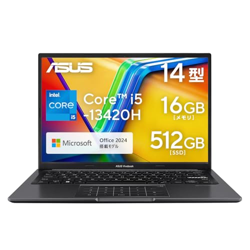 ASUS ノートパソコン Vivobook 14 X1405VA 14インチ インテル Core i5 13420H メモリ16GB SSD 512GB MS Office 2024搭載 Windows 11 バッテリー駆動 9.2時間 重量1.6kg Wi-Fi 6E インディーブラック インディーブラック X1405VA-I5H165WS