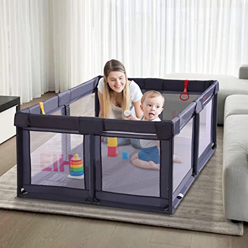 Baby Playpen, Playpen For Babies And Toddlers Indoor & Outdoor Kids Activity Center With 50 Ocean Balls Small Baby Playard Breathable Mesh Kids Safety Play Area, 47In X 47In (Dark Gray) #TOP5