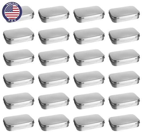 Image of Metal Storage Tin Box with Lid, Made in USA, Smooth Lid and Sides, Home Made Holiday Gifts, Survival and Travel Kits, Mints or Candies, Food Grade, Rectangular, Silver (pack of 24)