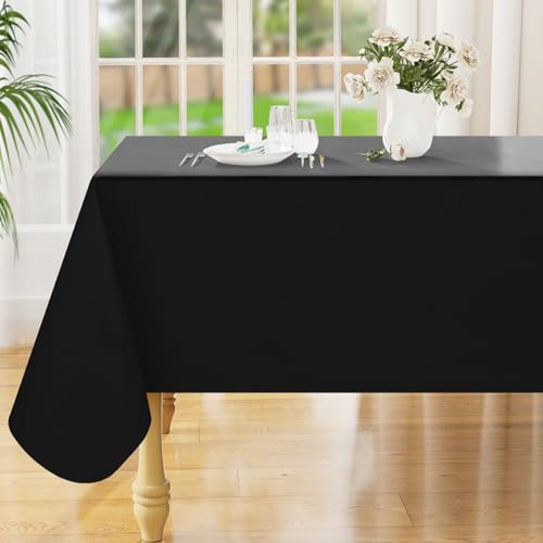 Image of Smiry Rectangle Table Cloth 60x140 Inch, Waterproof Wipeable Vinyl Tablecloths Protector, Oil Spill Proof Plastic Table Cover for Dining, Picnic, Camping, Outdoor, Black