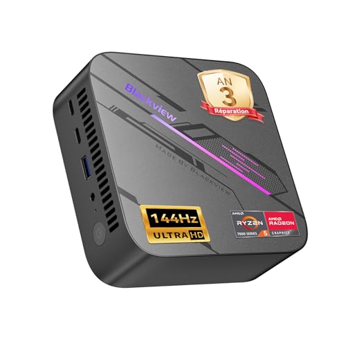 Blackview MP100 Mini PC, 4K Triple Affichage 144Hz, AMD Ryzen 7430U, Graphiques AMD Radeon, 16 Go RAM 512 Go SSD, Mini Ordinateur de Bureau Silencieux, Win 11...