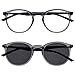 Produktbild Opulize Met Doppelpack Lesebrille Mit Sonne Leser Groß Runden Grau Schwarz Herren Damen Federscharniere RS60-7 +2,00