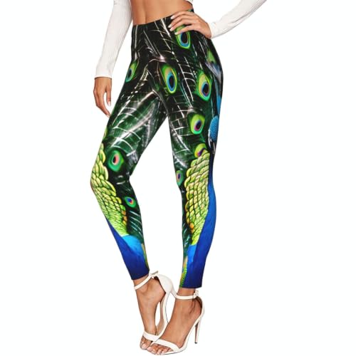 Leggings de mujer no se transparentan mallas elásticas pavo real para vestir y deporte
