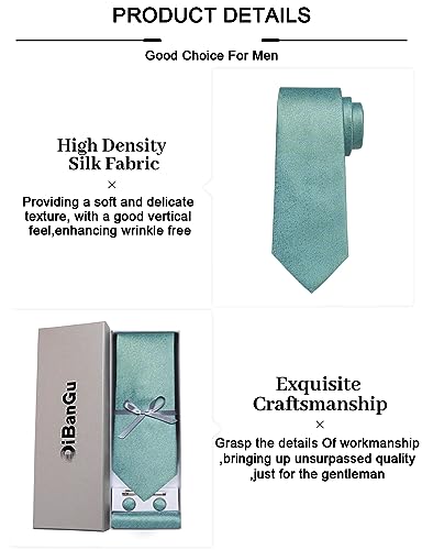 Image of DiBanGu Mens Silk Necktie Solid Color Tie and Pocket Square Cufflink Tie Clip Set Woven Plain Ties for Men Wedding Party