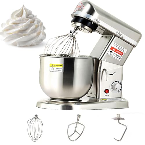 BEESOM Amasadora Pan Profesional,Batidora Amasadora Profesional,7l Acero Inoxidable,3 Velocidades,Gancho+batidor+mazo,para Pan Pizza Repostería Silver-7L