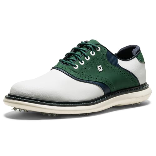 FootJoy Men's Traditions Golf Shoe, White/Hunter Green/Peacoat, 13 UK
