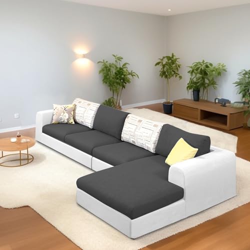Image of Casaliving Badger RHS 6 Seater L Shape Sofa Set for Living Room (Black Grey Fabric) Premium Fabric Sofa