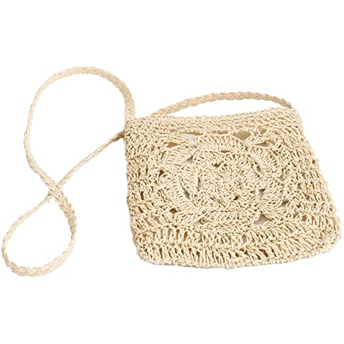 Mxjcc Women Straw Handbag Mini Summer Beach Rattan Tote Bag Crossbody Shoulder Top Handle Handbag Handmade Purse Clutch Bag (Color : White) #TOP23