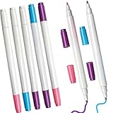 Fampery 5-Pack Fabric Markers for Sewing - 4 Colors Dual-Tip Erasable Water Soluble Fabric Marker - Washable Fabric Pen for Sewing Erasable - Water Soluble Pens, Quilting Embroidery Crafting Supplies