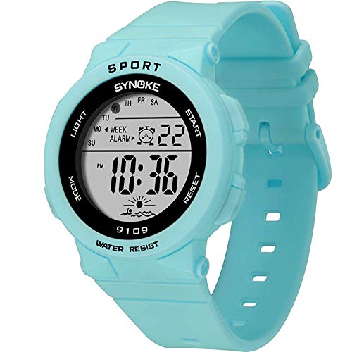 Preisvergleich Produktbild XIATIANDEDIAN Digitale Uhr for Kinder Handgelenk Kunststoff PU Outdoor Sports Multifunktionale Bunte Lichter Wasserdicht LED Digital Watch-Studenten und Kinder, blau (Color : Blue)