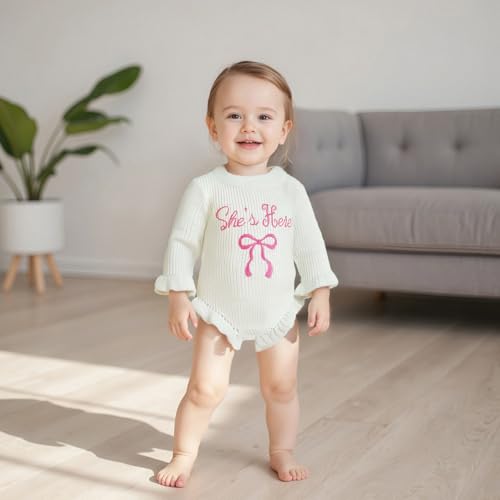 Baby Girl Fall Winter Clothes Newborn Little Sister Bow Embroidery Knit Sweater Romper Warm Casual Onesie Outfit3