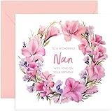 Old English Co. Nan Birthday Card Floral - Mum Flower Birthday Card - Pretty Greeting Cards For Women - Flowers Pink Lily Design Birthday Card for Nan | Blank Inside with Envelope
