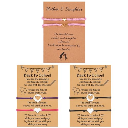 MLPKOI Set di Bracciali Madre e Figlia/Figlio, Bracciale in Acciaio Inox a Forma di Cuore dei Desideri Regali per il Primo Giorno di Scuola per Ragazze e Ragazzi, Natale Regalo, Amore