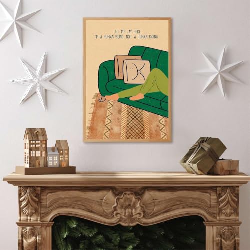 Framed Canvas Wall Art Minimalist Relaxing Human Being Quote Art Print Retro Funky Paintings Pictures Poster Aesthetic Motivational Wall Decor for Living Room Bedroom Dorm Office Decor (Framed,24W"X36L") - Image 4
