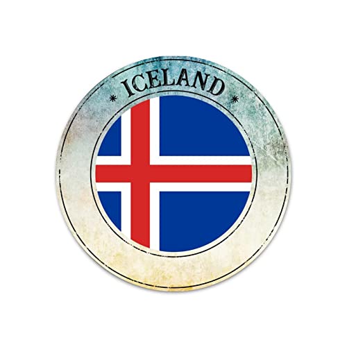 Iceland Flag Iceland Seal Round Metal Tin Sign Street Sign, Iceland Metal Sign Plaque for Home Garden Kitchen Bar Cafe Restaurant Garage Retro Vintage Wall Art 12x12 Inch