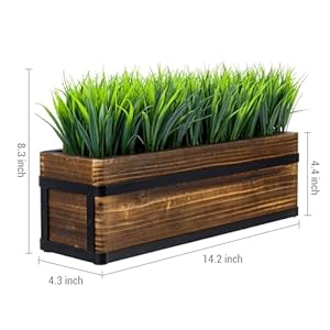 MyGift 14 Inch Artificial Green Grass Plant in Rustic Burnt Wood Planter Box with Industrial Black Metal Accents, Realistic Greenery Tabletop Centerpiece MyGift 14 Inch Artificial Green Grass Plant in Rustic Burnt Wood Planter Box with Industrial Black Metal Accents Realistic Greenery Tabletop Centerpiece
