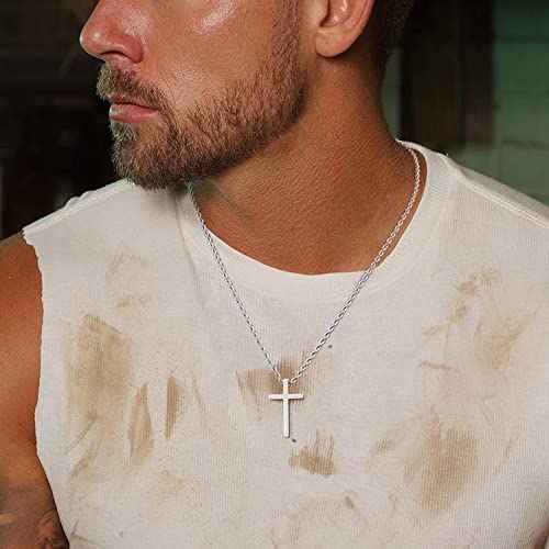 Luxejew Silver Cross Necklace For Men, Stainless Steel Silver Cross Chain Pendant Necklace For Men Boys Mens Cross Necklaces Cross Chain Necklace For Boys Jewelry Gift Rope Link Chain 18 Inches #TOP5