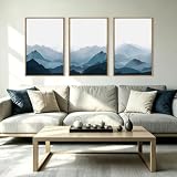 BINCUE Large Blue Mountain Wall Art Fog Blue Ridge Mountains Artwork Framed Minimalist Mountains Wall Decor Simple Mountain Pictures Landscape Artwork for Living Room Bedroom Office Farmhouse 24x36 Inch 3 Piece