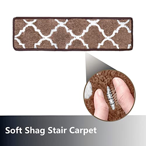 13 Pcs Soft Shag Carpet Stair Treads, Non-Slip Rubber Back Thick Stair Carpet Runner For Wooden Steps, Washable Brown 8 X 28 Inch #TOP2