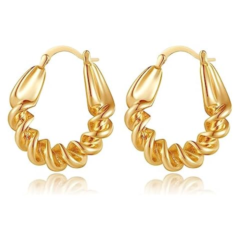 LUXEJEW Twisted Gold Hoop Earrings for Women, 14K Gold Plated Thick Chunky Hoop Earrings for Everyday Wear Cover