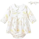 pureborn Baby Girls Long Sleeve Cotton Easter Dress with Bloomer Playwear Dress with Headband Field Rabbit 12-18 Months