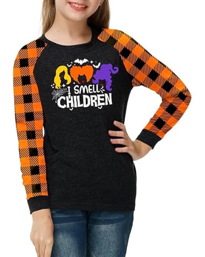 Image of Remimi Girls Thanksgiving Shirts Buffalo Plaid Raglan Tee Cute Turkey Holiday Party Long Sleeve Tshirt 5-14 Years