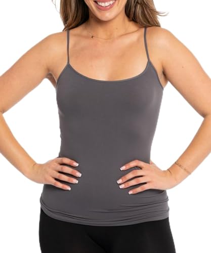 Image of Malibu Sugar Womens Camisole Tank Tops - Seamless Fitted Spaghetti Strap Cami Stretch Basic Womens Camisole for Layering XS-M