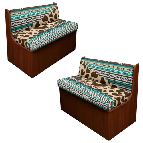 Knextrepoy Brown Cow Print RV Dinette Cushion Covers for Travel Trailers, Universal Aztec Camper Dinette Slipcovers 2 Set with 2 Bench Cover and 2 Backrest Cover Camper Accessories Decor