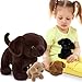 MorisMos 4 stücke Labrador Retriever Plüschtier Set, 40cm riesen Hund Kuscheltier Stofftier XXL Realistisch mit 3 Babys welpen im Bauch, Plüschhund Weihnachten Geschenk für Kinder Baby