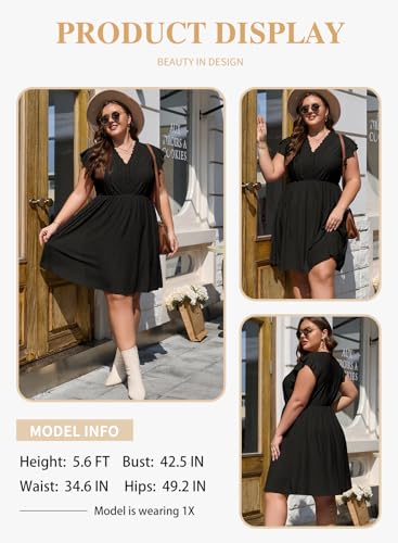 Image of Eytino Plus Size Dresses for Women Summer Ruffle Cap Sleeve Lace V Neck Embroidery Eyelet A Line Dress(1X-5X)