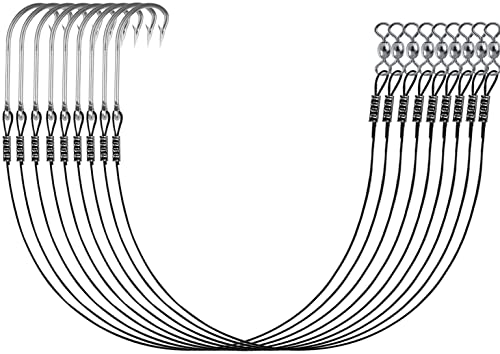 Saltwater Fishing Hook Rigs,Steel Leaders Long Shank Hook for Surf Fishing,Black Leader Wire O'shaughnessy Forged Hook for Freshwater (4/0-12“-45lb, 24pcs) by SEAOWL - Used condition - US$12.02