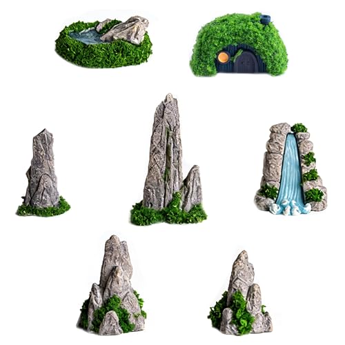 ZAHD 7 PCS Miniatur Berge Deko Landschaft Harz Bergmodell Harz Modellbau Landschaft Steingarten Set Berge Miniatur Innenbereich Gartenzubehör Mikrolandschaft Modellbau Berge für Mini Aquarium (Grau)