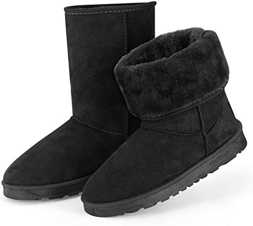 TeqHome Winter Boots for Women Classic Waterproof Snow Boots Warm Mid-Calf Fur Boot (Black, Adult, Women, 9, Numeric, US Footwear Size System, Medium)