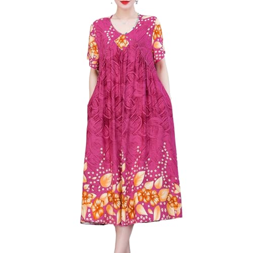 Robe col rond style rétro manches courtes et motif exclusif été