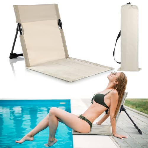 Karenhi 1 Pcs Foldable Poolside Chairs Portable Beach Chair ​Folding Poolside Chairs for Edge of Pool for Adults Traveling Camping Picnic Lawn Accessories (Light Beige)