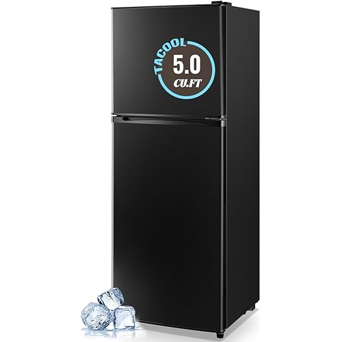 5.0 Cu.Ft Small Refrigerator with Freezer Double Door Mini Fridge Top Freezer Adjustable Temperature for Dorm Office Apartment Black