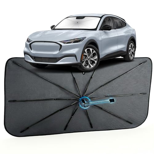 Image of Car Windshield Sun Shade for Ford Mustang Mach-E 2021-2026 -[Reflective Coated Fabric] Sunshade Umbrella for Front Window, Car Shades Sun Visor Keep Car Cool and Protects Interior, 1:1 Exact Fit