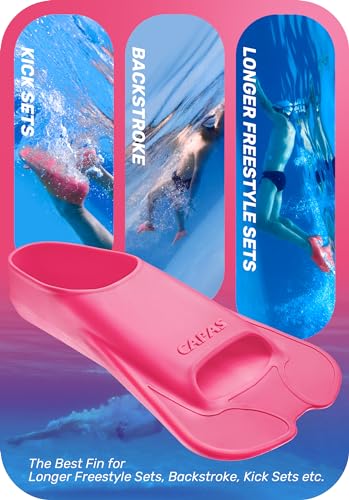 CAPAS Swim Training Fins Comfortable Silicone Lap Swimming Short Blade Floating Flippers with Mesh Bag for Kids Adult Men Women Build Leg Strength (Warm Pink, XS (US Male 3.5-5 US Female 4.5-6)) - Thumbnail 5